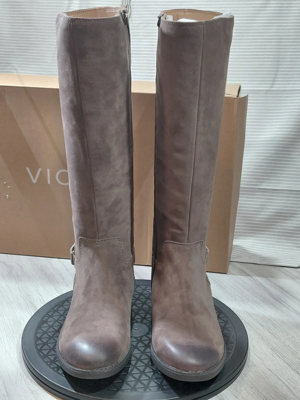 NEW Vionic Women's Rochelle Tall Knee High Taupe Brown Suede Leather Boots W8